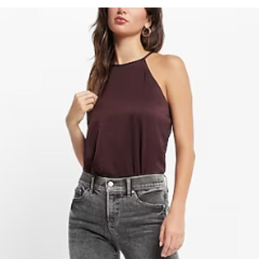NWT Express Satin Halter Neck Cami Bodysuit Size XS